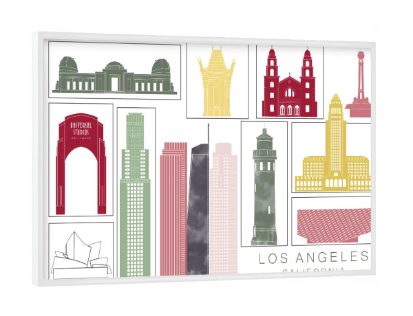 Poster mit weißem Rahmen "Los Angeles skyline burgundy" artboxONE - Städte,Reise,Architektur,Städte / Los Angeles,Kartografie