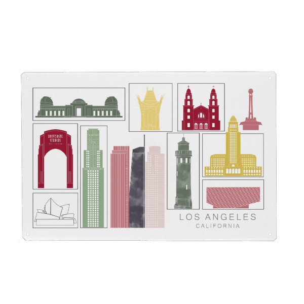 Holzbild "Los Angeles skyline burgundy" artboxONE - Städte,Reise,Architektur,Städte / Los Angeles,Kartografie