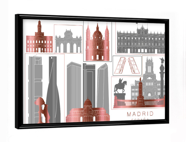 Poster mit schwarzem Rahmen "Madrid skyline rosegold" artboxONE - Städte,Reise,Architektur,Kartografie