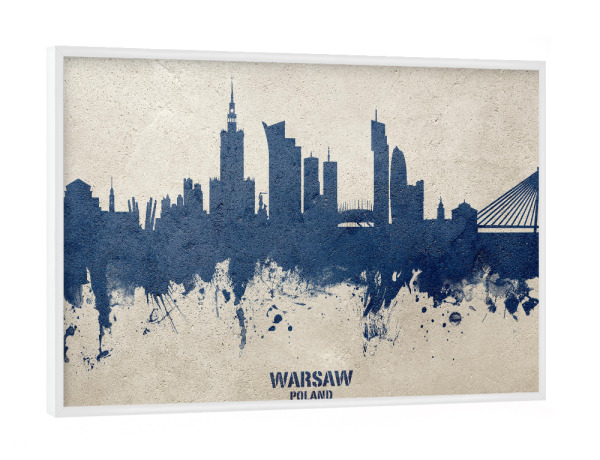 Poster mit weißem Rahmen "Warsaw Poland Skyline PaintBlue" artboxONE - Städte