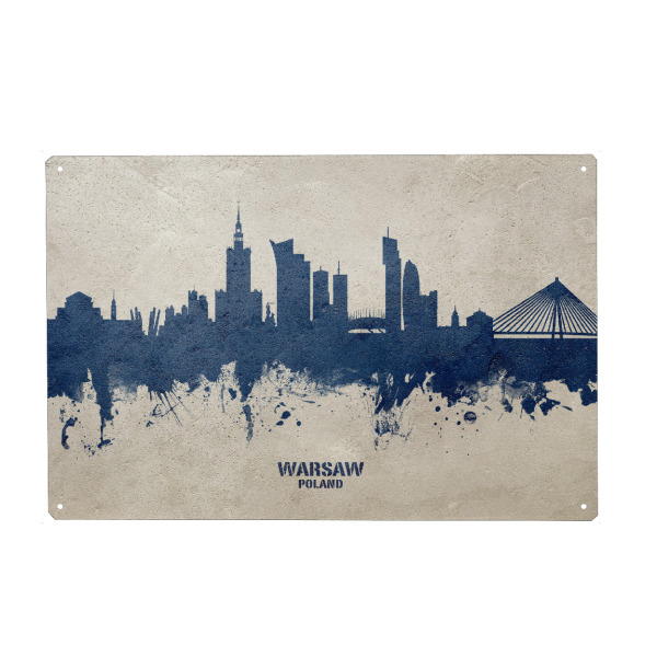Metall Poster "Warsaw Poland Skyline PaintBlue" artboxONE - Städte