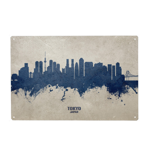Holzbild "Tokyo Japan Skyline PaintBlue" artboxONE - Städte,Städte / Tokio - Tokyo,Japan,Skyline,Cityscape,Stadtbild,Watercolor,Painting,City,Stadt