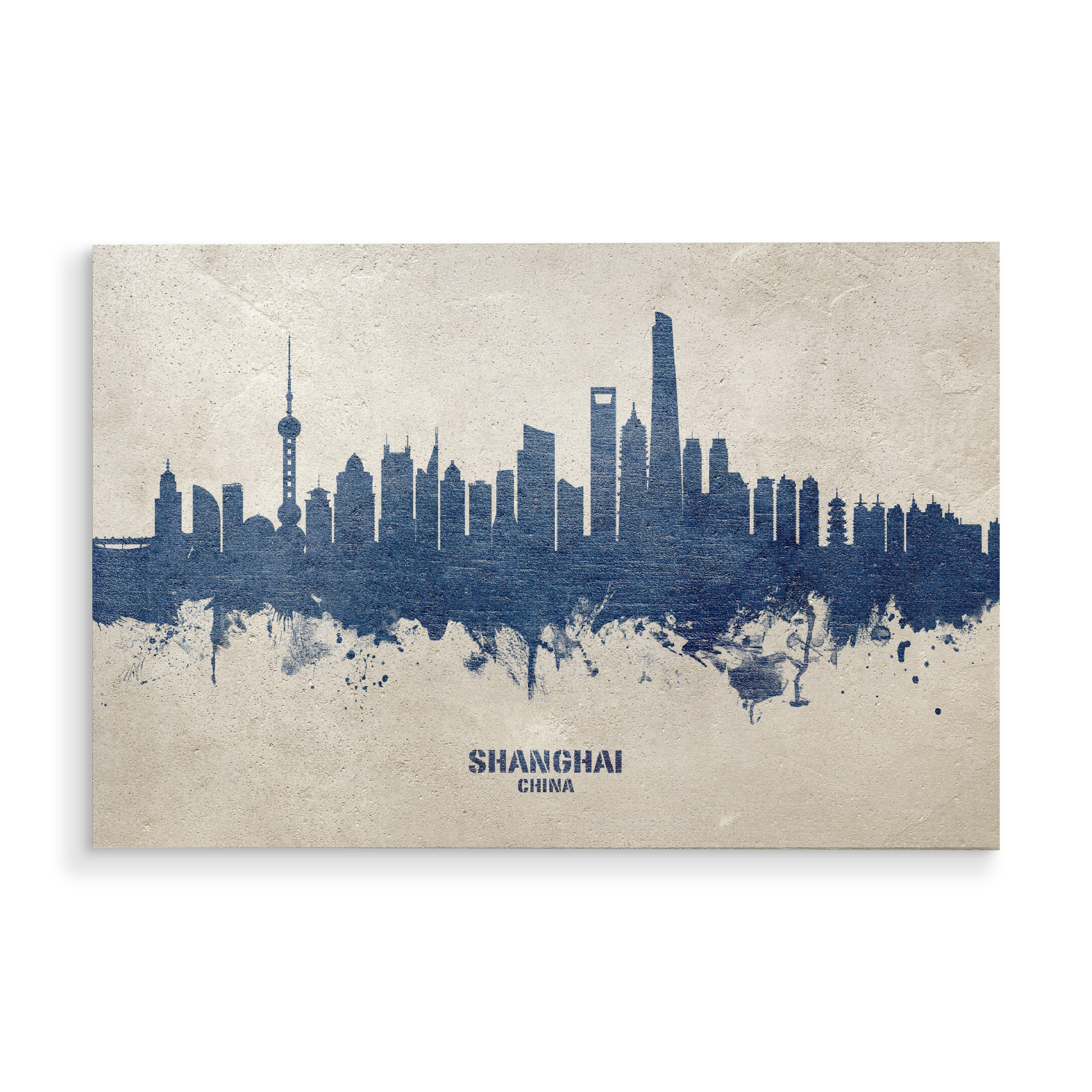Holzbild "Shanghai China Skyline PaintBlue" artboxONE - Städte,Städte / Shanghai