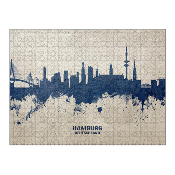 Puzzle Ravensburger "Hamburg Germany Skyline PaintBlue" artboxONE - Städte,Städte / Hamburg