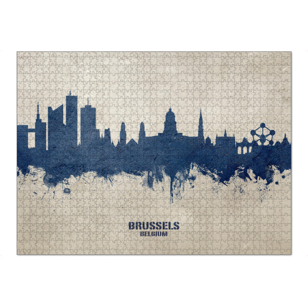 Puzzle Ravensburger "Brussels Belgium Skyline PaintBlue" artboxONE - Städte