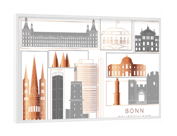 Poster mit weißem Rahmen "Bonn skyline copper" artboxONE - Städte,Reise,Architektur,Kartografie