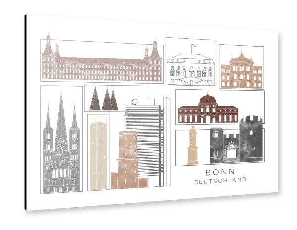Alu-Dibond "Bonn skyline black & brown" 30x20 cm artboxONE