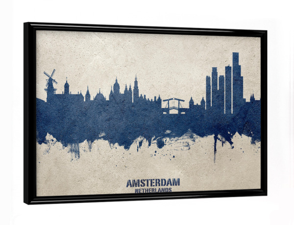 Poster mit schwarzem Rahmen "Amsterdam Skyline PaintBlue" artboxONE - Städte,Städte / Amsterdam