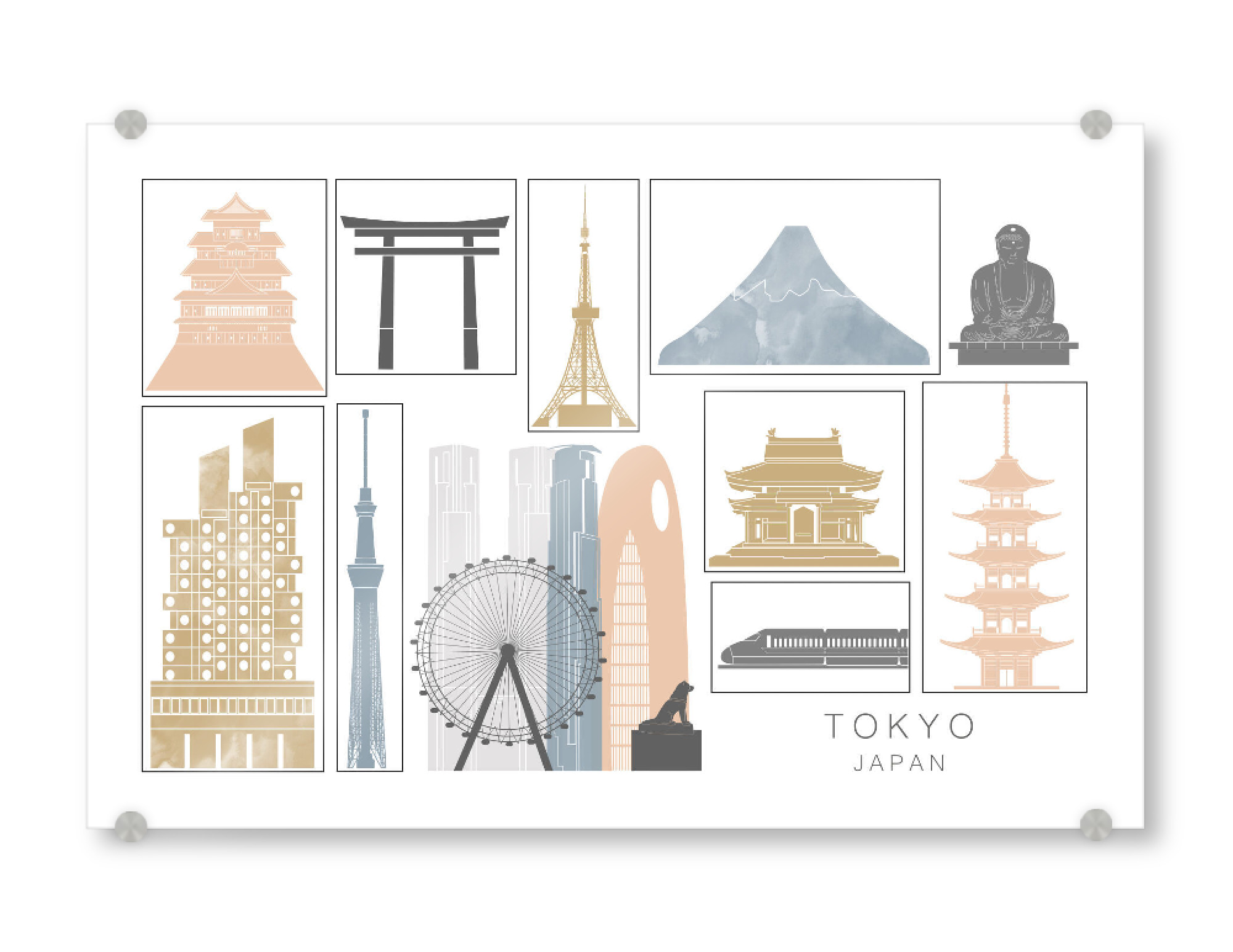 Acrylglasbild "Tokyo skyline earth" artboxONE - Städte,Reise,Architektur,Städte / Tokio,Kartografie