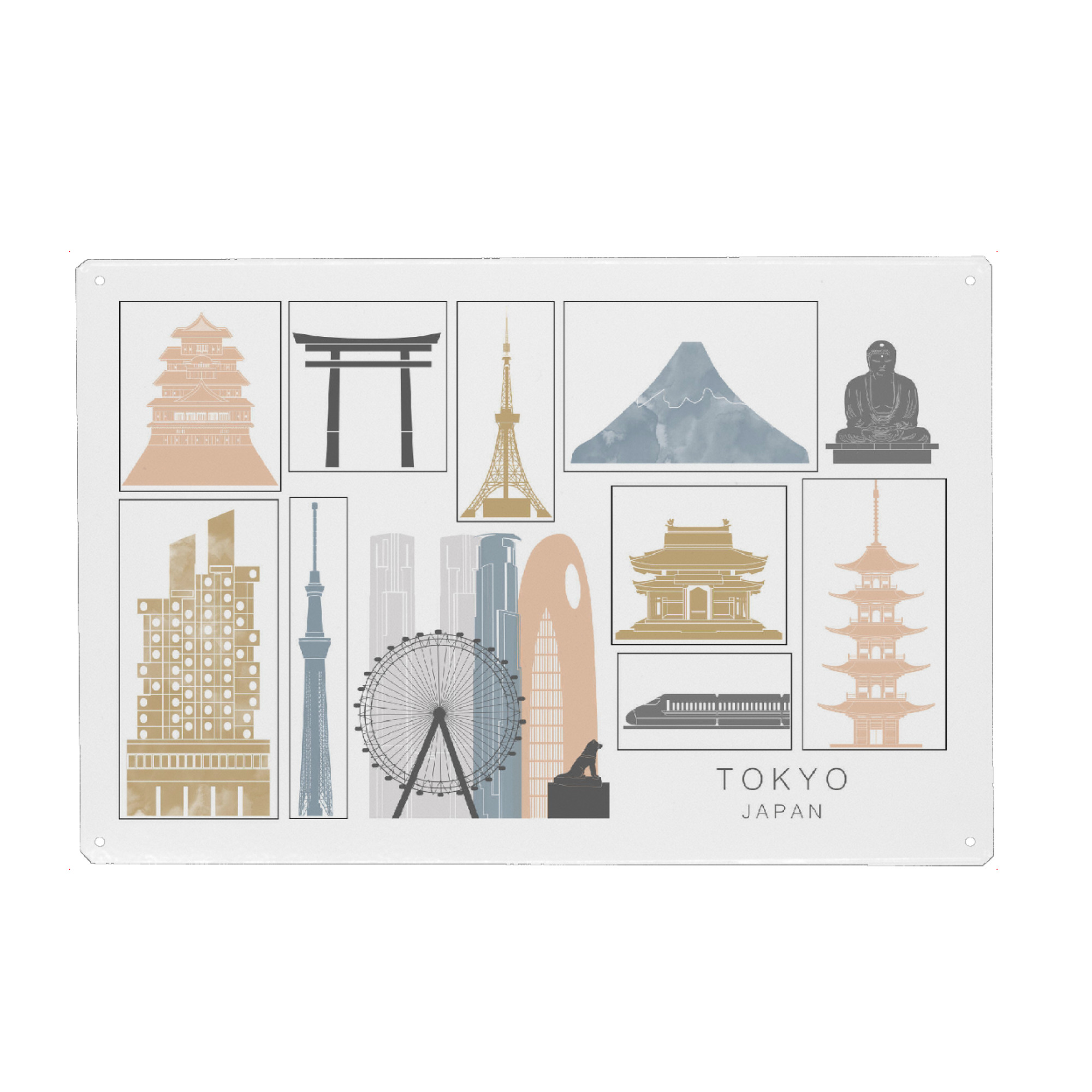 Metall Poster "Tokyo skyline earth" artboxONE - Städte,Reise,Architektur,Städte / Tokio,Kartografie