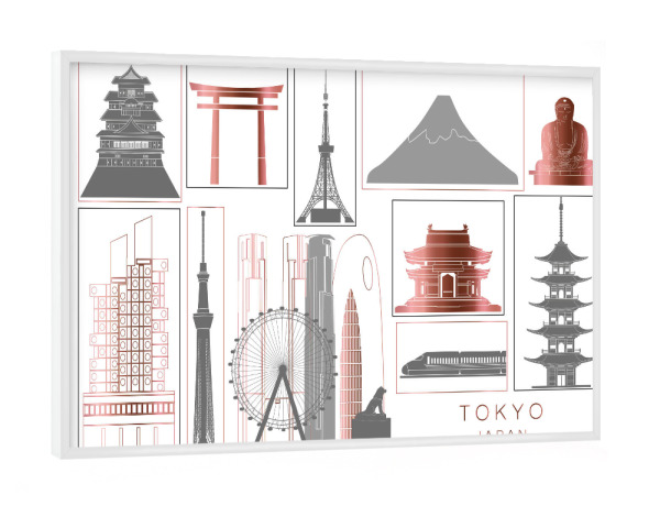 Poster mit weißem Rahmen "Tokyo skyline rosegold" artboxONE - Städte,Reise,Architektur,Städte / Tokio,Kartografie