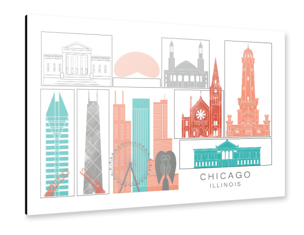 Alu-Dibond "Chicago skyline coral" 30x20 cm artboxONE