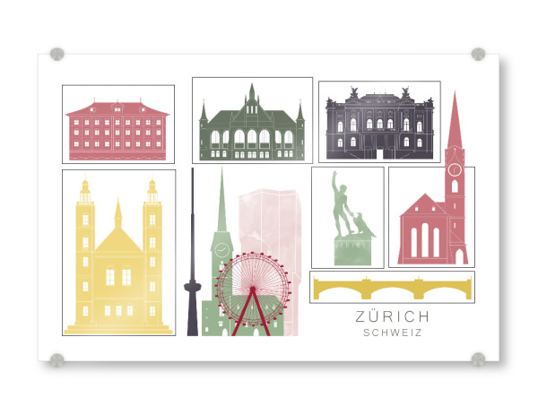 Acrylglasbild "Zurich skyline burgundy" artboxONE - Städte,Reise,Architektur,Städte / Zürich,Kartografie