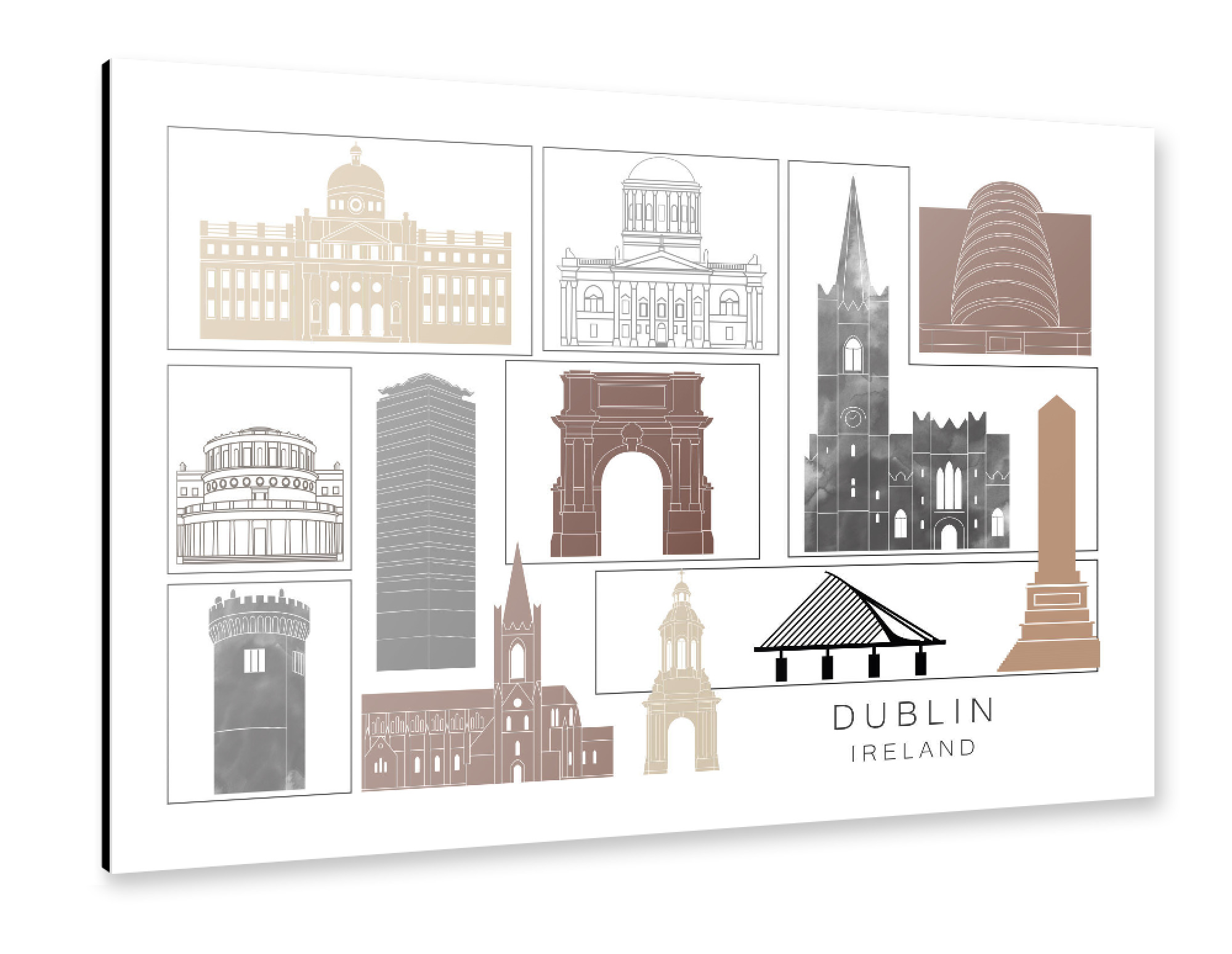 Alu-Dibond "Dublin skyline black & brown" 75x50 cm artboxONE