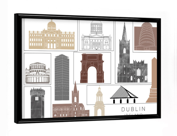 Poster mit schwarzem Rahmen "Dublin skyline black & brown" artboxONE - Städte,Reise,Architektur,Kartografie