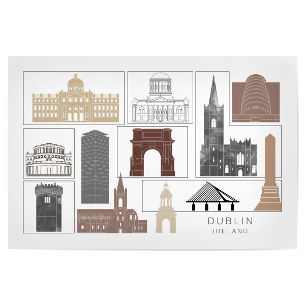 Poster 30x20 cm "Dublin skyline black & brown" artboxONE - Städte,Reise,Architektur,Kartografie