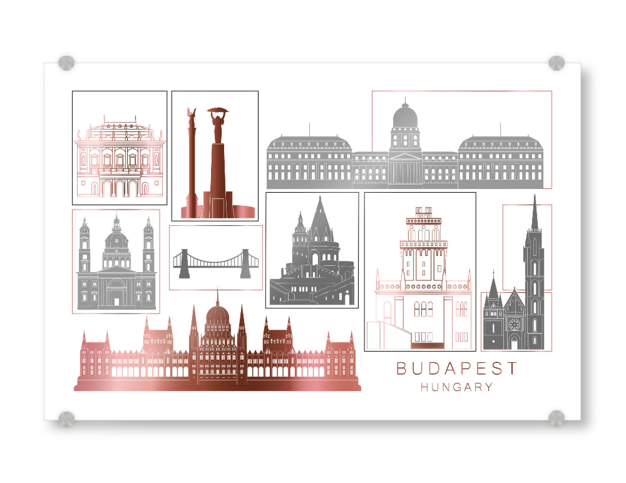 Acrylglasbild "Budapest skyline rosegold" artboxONE - Städte,Reise,Architektur,Städte / Budapest,Kartografie