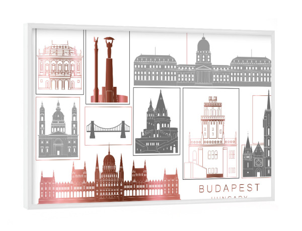 Poster mit weißem Rahmen "Budapest skyline rosegold" artboxONE - Städte,Reise,Architektur,Städte / Budapest,Kartografie
