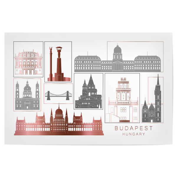 Poster 30x20 cm "Budapest skyline rosegold" artboxONE - Städte,Reise,Architektur,Städte / Budapest,Kartografie