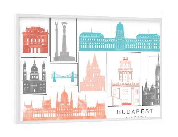Poster mit weißem Rahmen "Budapest skyline coral" artboxONE - Städte,Reise,Architektur,Städte / Budapest,Kartografie