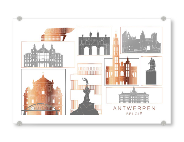 Acrylglasbild "Antwerp skyline copper" artboxONE - Städte,Reise,Architektur,Kartografie