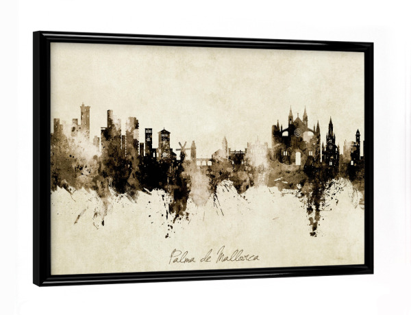 Poster mit schwarzem Rahmen "Palma de Mallorca Skyline Sepia" artboxONE - Städte
