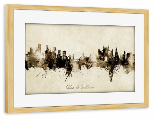 Poster mit Rahmen kiefer "Palma de Mallorca Skyline Sepia" artboxONE - Städte
