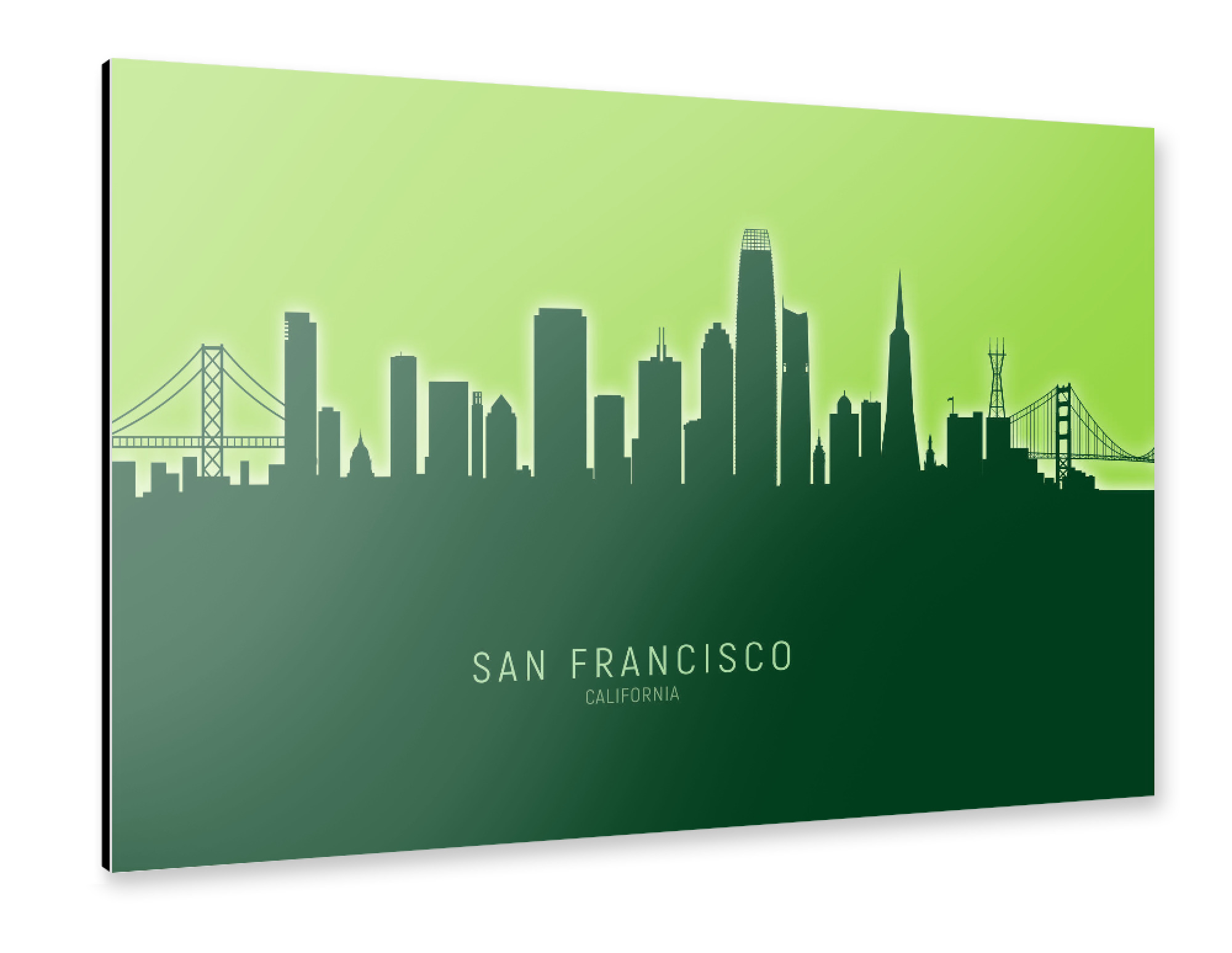Alu-Dibond "San Francisco Skyline Glow Green" 75x50 cm artboxONE