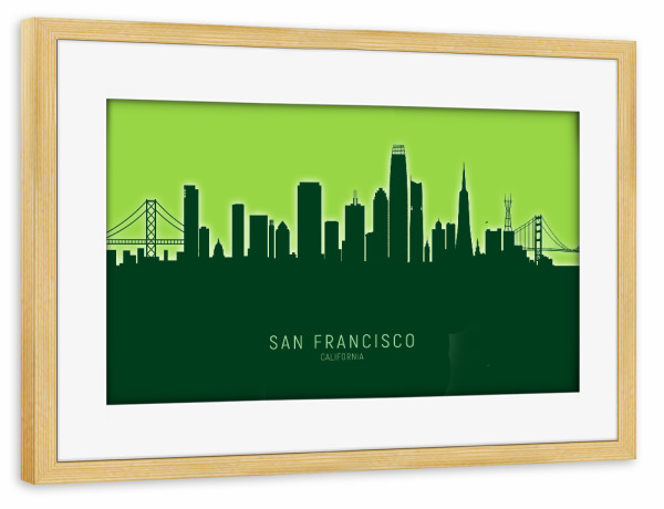Poster mit Rahmen kiefer "San Francisco Skyline Glow Green" artboxONE - Städte,Städte / San Francisco