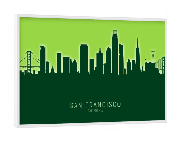 Poster mit weißem Rahmen "San Francisco Skyline Glow Green" artboxONE - Städte,Städte / San Francisco