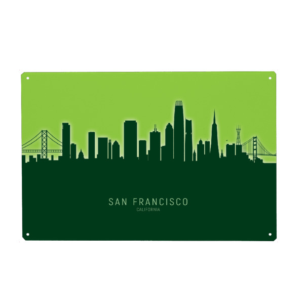 Holzbild "San Francisco Skyline Glow Green" artboxONE - Städte,Städte / San Francisco