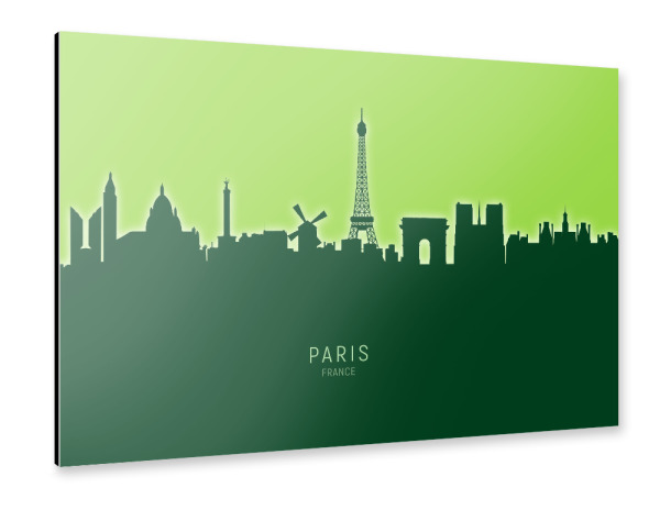 Alu-Dibond "Paris France Skyline Glow Green" 30x20 cm artboxONE