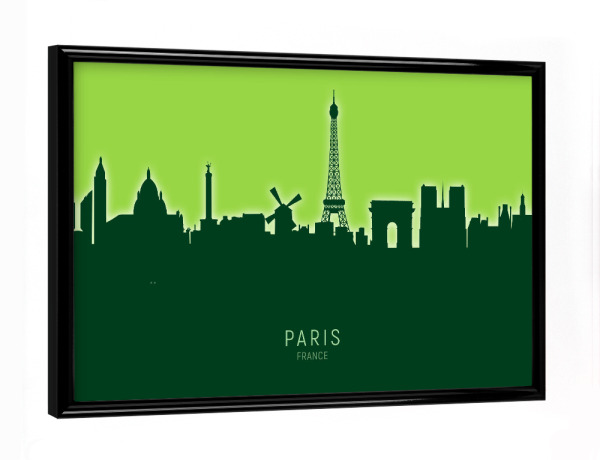 Poster mit schwarzem Rahmen "Paris France Skyline Glow Green" artboxONE - Städte,Städte / Paris