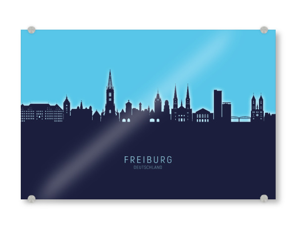 Acrylglasbild "Freiburg Germany Skyline Glow Blue" artboxONE - Städte