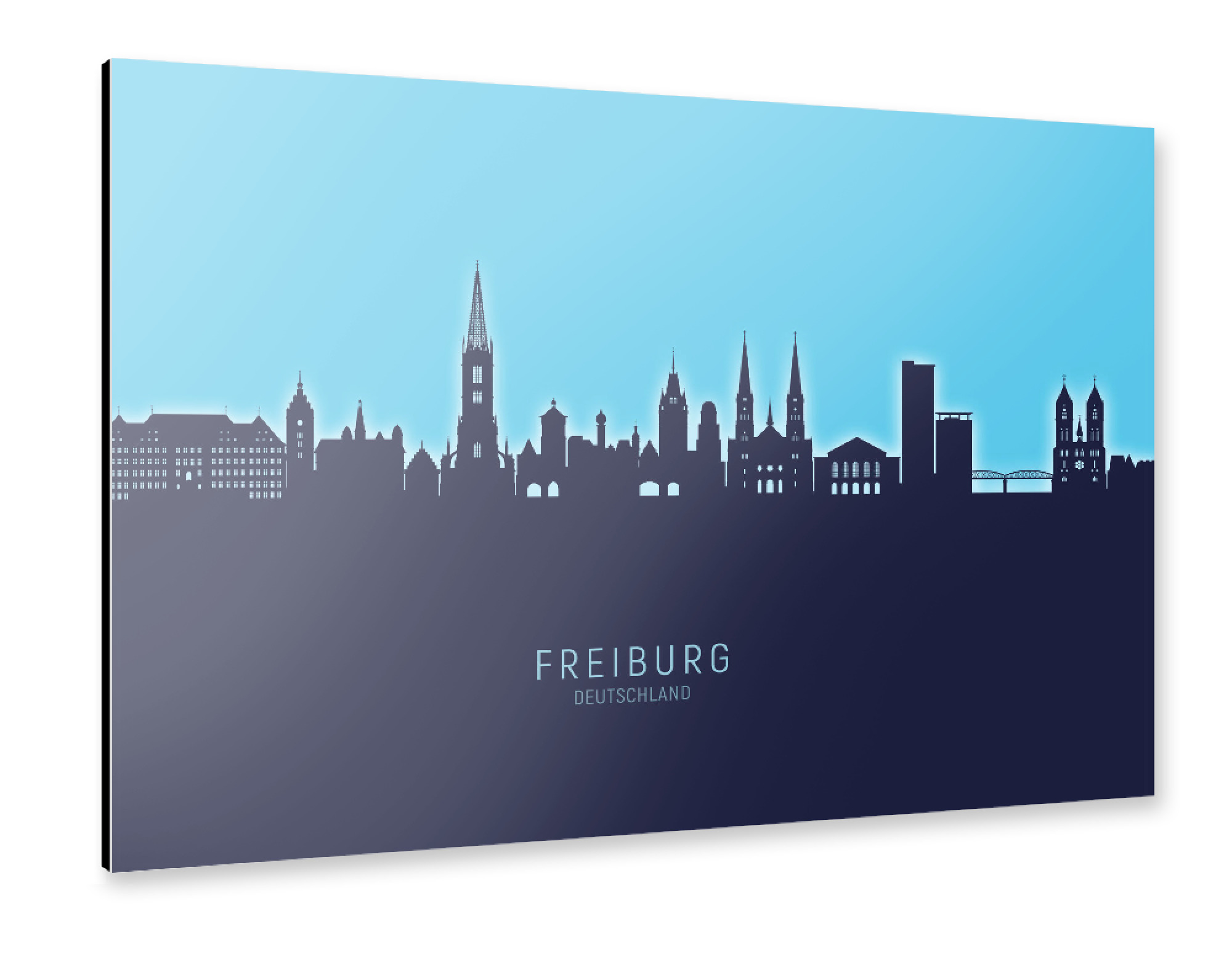 Alu-Dibond "Freiburg Germany Skyline Glow Blue" 30x20 cm artboxONE