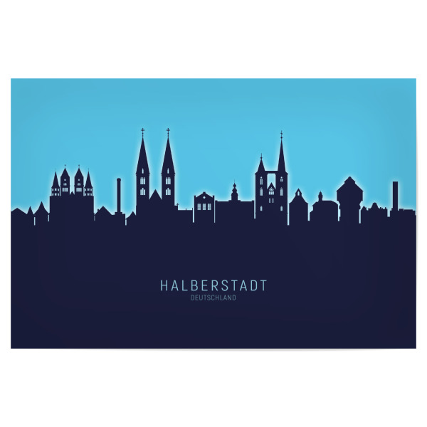 Poster "Halberstadt Skyline Glow Blue" artboxONE - Städte