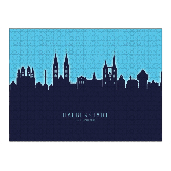 Puzzle Ravensburger "Halberstadt Skyline Glow Blue" artboxONE - Städte
