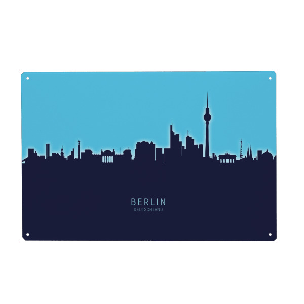 Holzbild "Berlin Germany Skyline Glow Blue" artboxONE - Städte,Städte / Berlin