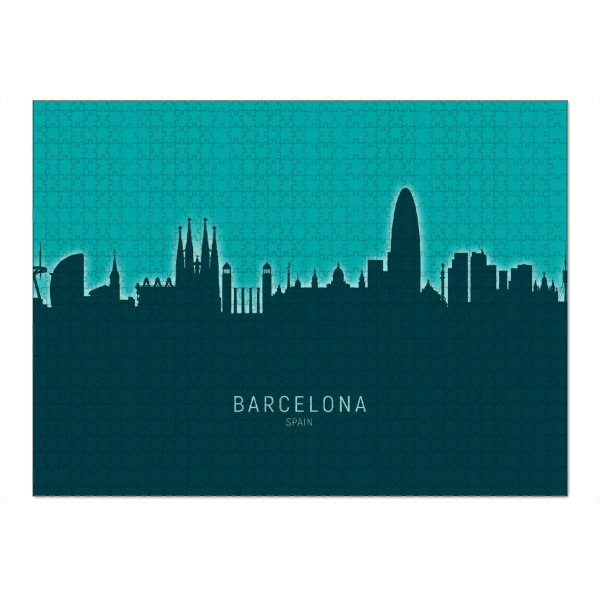 Puzzle Ravensburger "Barcelona Spain Skyline Glow Teal" artboxONE - Städte,Städte / Barcelona