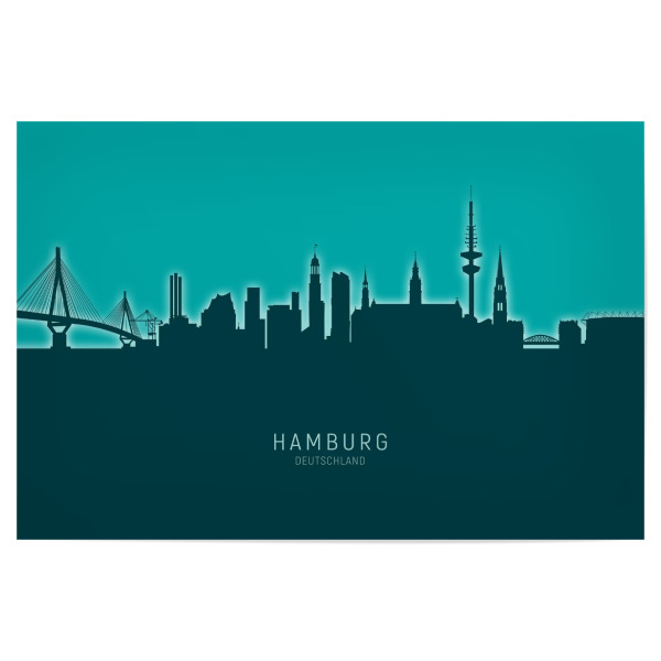 Poster "Hamburg Germany Skyline Glow Teal" artboxONE - Städte,Städte / Hamburg