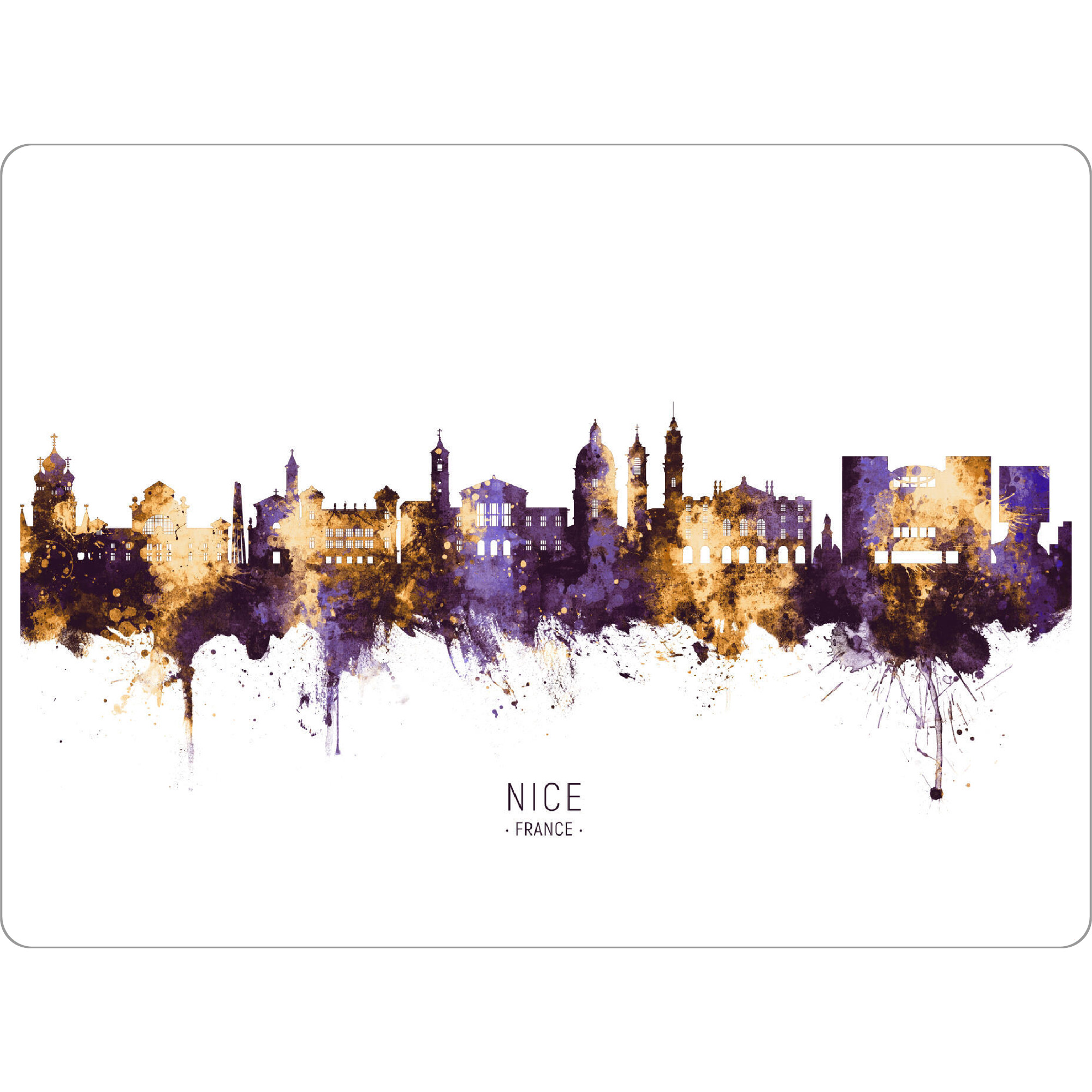 Tischset "Nice France Skyline PurpleGold" artboxONE - Städte - Nice,France,Skyline,Cityscape,Stadtbild,Watercolor,Painting,Frankreich,City,Stadt
