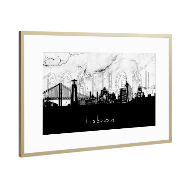 Poster mit Rahmen Gold "Lisbon skyline marble" artboxONE - Städte,Reise,Architektur,Marmor