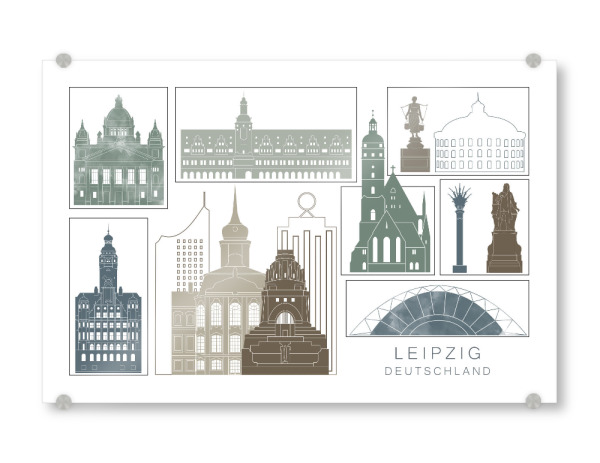 Acrylglasbild "Leipzig skyline, navy" artboxONE - Städte,Reise,Architektur,Kartografie