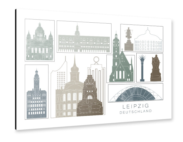 Alu-Dibond "Leipzig skyline, navy" 30x20 cm artboxONE