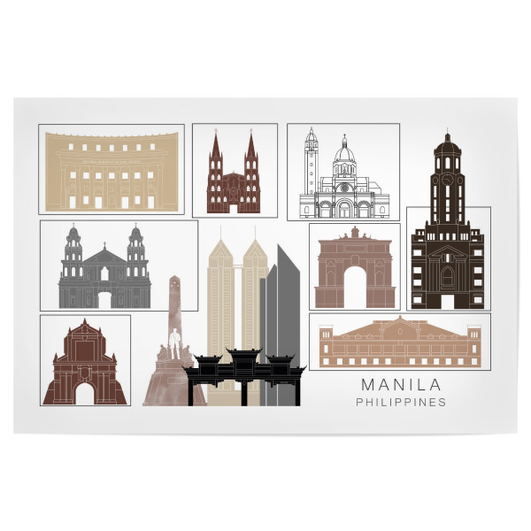 Poster "Manila skyline black & brown" artboxONE - Städte,Reise,Architektur,Kartografie