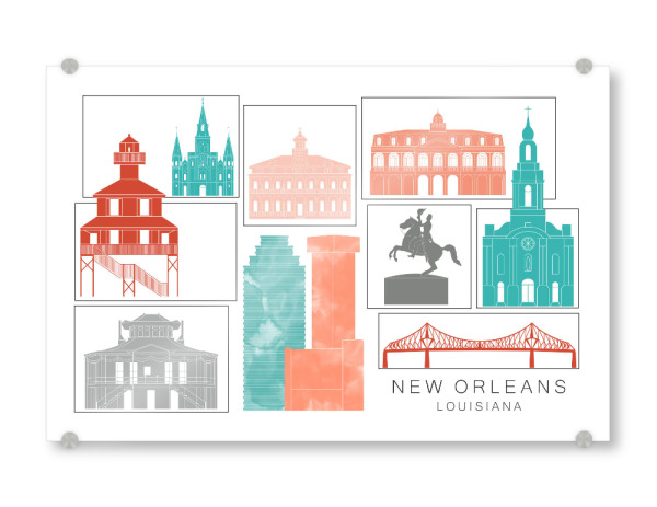 Acrylglasbild "New Orleans skyline coral" artboxONE - Städte,Reise,Architektur,Kartografie