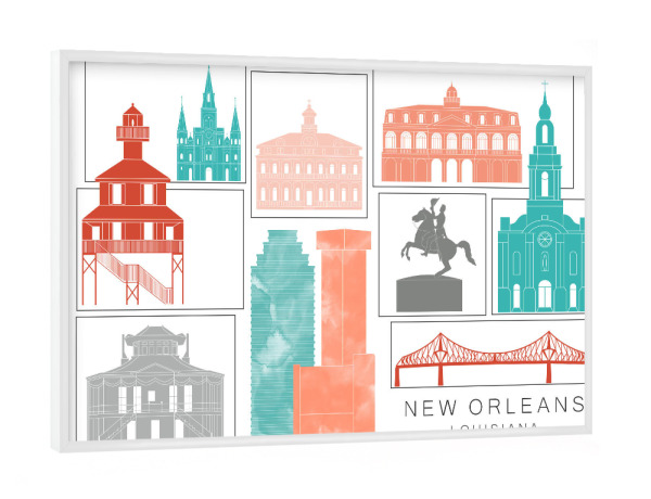 Poster mit weißem Rahmen "New Orleans skyline coral" artboxONE - Städte,Reise,Architektur,Kartografie