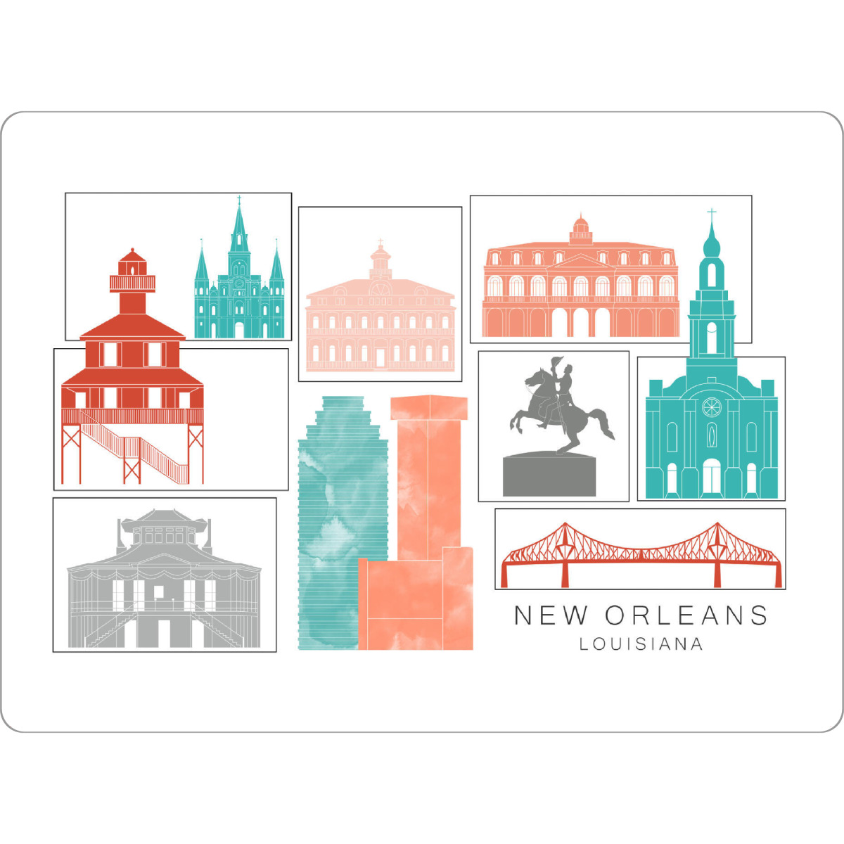 Tischset "New Orleans skyline coral" artboxONE - Städte,Reise,Architektur,Kartografie