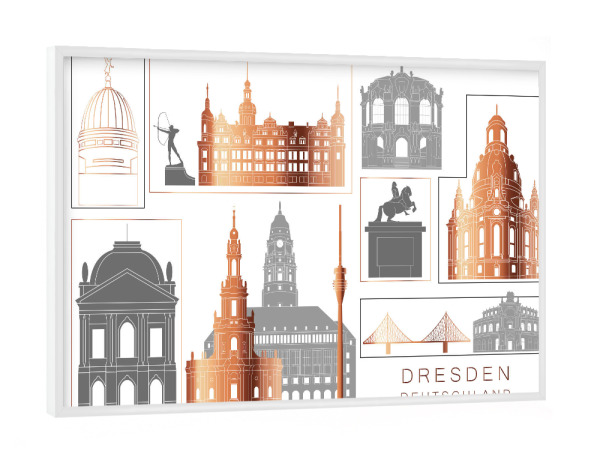 Poster mit weißem Rahmen "Dresden skyline copper" artboxONE - Städte,Reise,Architektur,Städte / Dresden,Kartografie