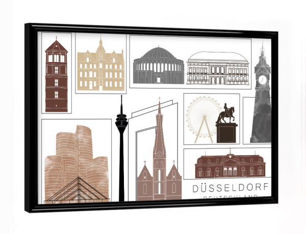 Poster mit schwarzem Rahmen "Düsseldorf skyline black & brown" artboxONE - Städte,Reise,Architektur,Städte / Düsseldorf,Kartografie